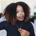 Short curly wig explosion head style long bang high temperature silk black brown gradient for ladies