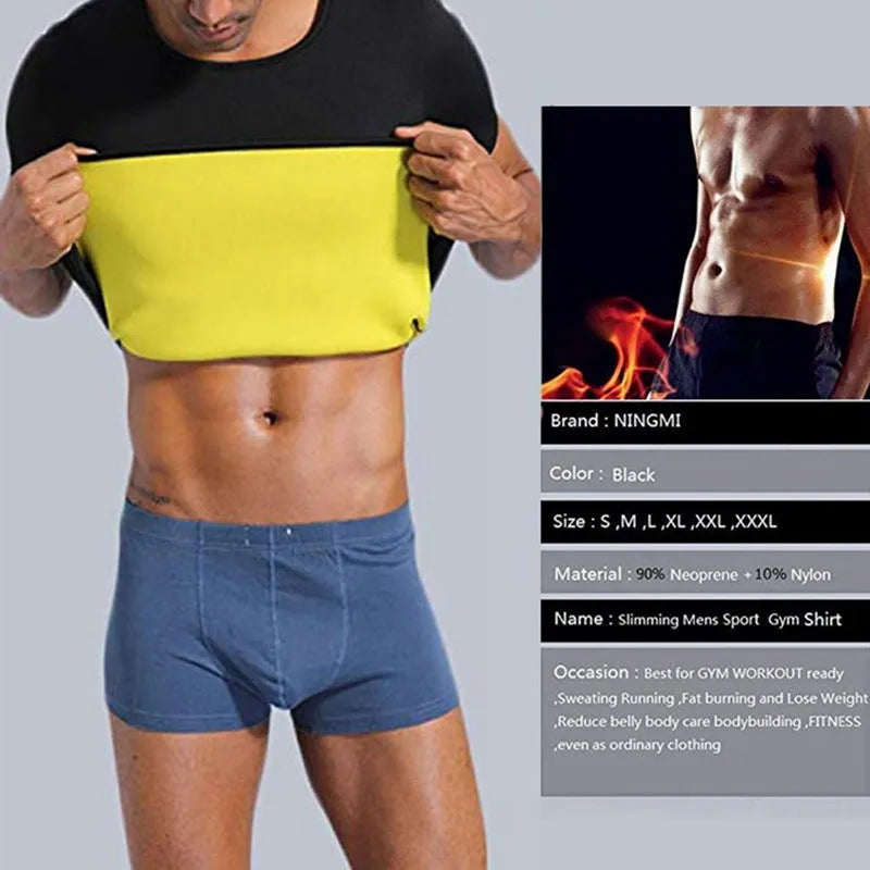 Men's black neoprene body shaper vest for slimming and sweat enhancement during exercise