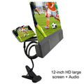 12-inch mobile phone screen amplifier with built-in speakers showing foldable design and adjustable gooseneck mount
