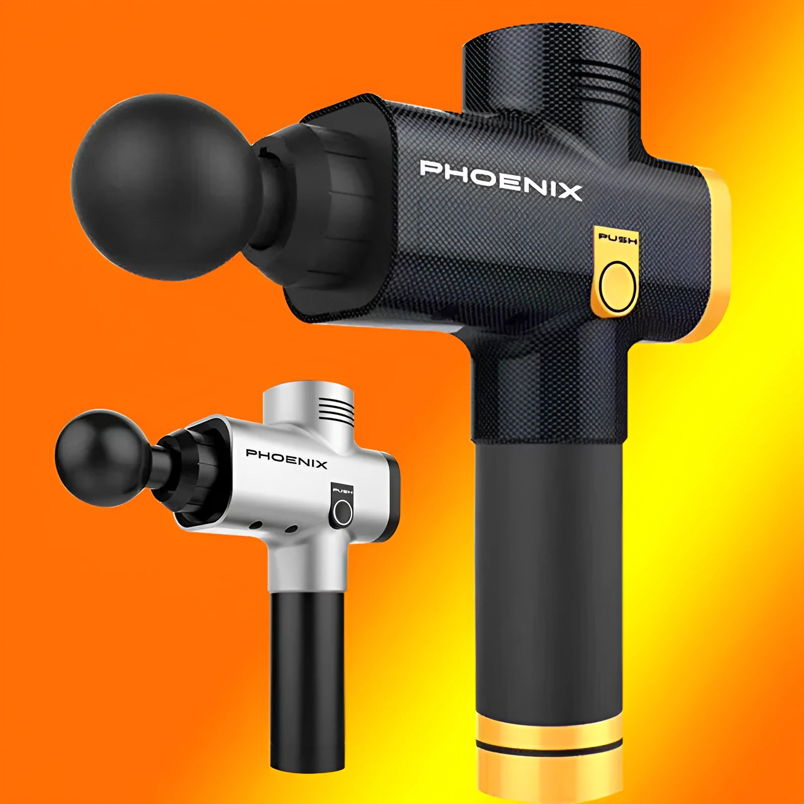 Fascia massage gun with four interchangeable heads in black finish