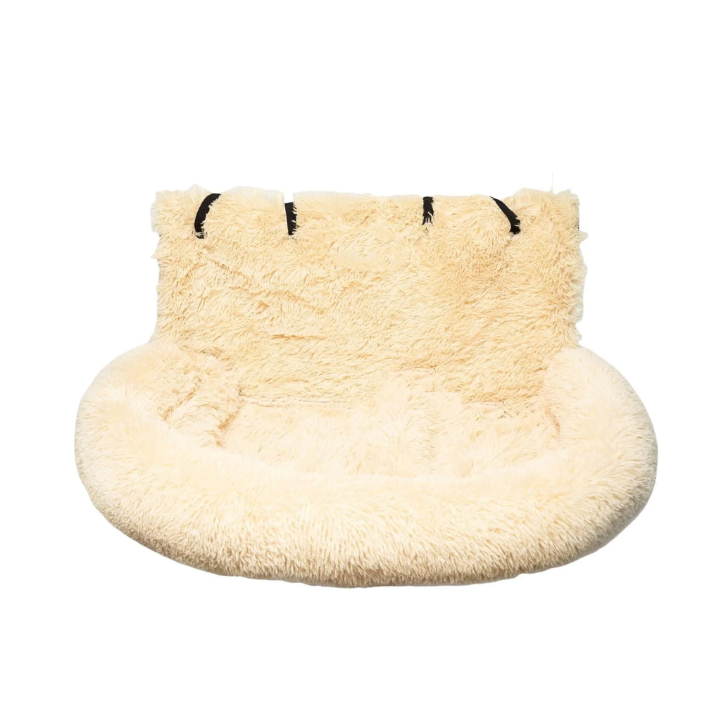 Beige cloth pet mat lying flat on a car seat, shown next to a dark grey version.