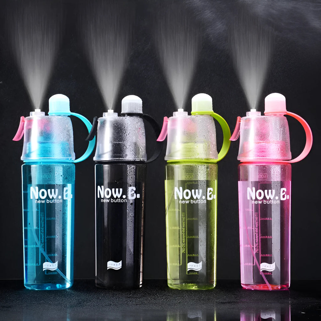 Transparent PC sports water bottle with mist spray function and handle in green colour