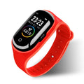 Black silicone smart fitness bracelet with integrated earphones and 1-inch touchscreen display