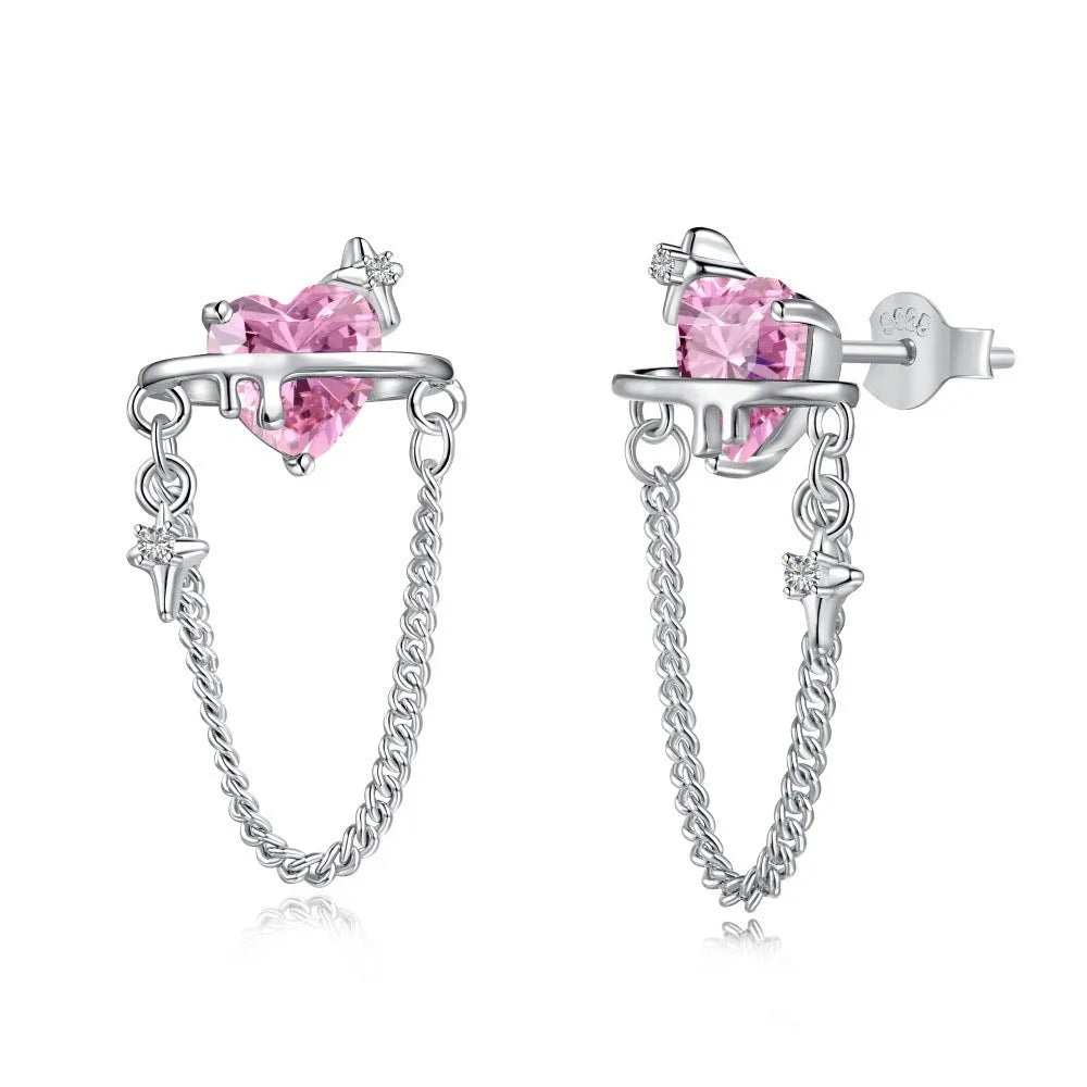 S925 sterling silver love heart earrings with electroplated finish in silver tone