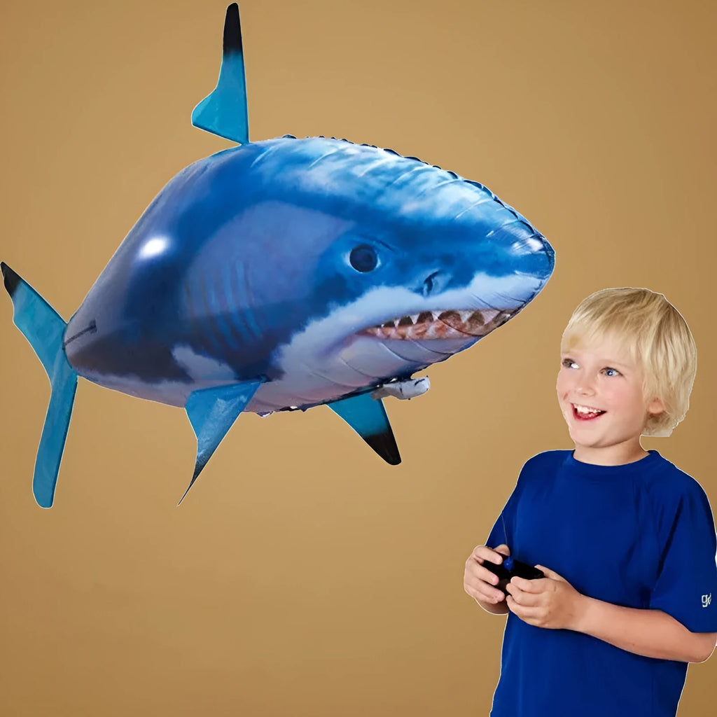 Large remote control inflatable shark balloon floating indoors with infrared controller