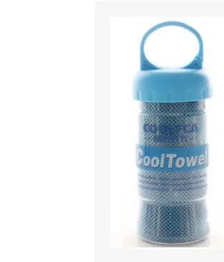 Blue quick-drying cooling towel made from microfiber spandex and kapok 30x100cm