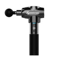 Black and white handheld muscle massage gun with adjustable speed settings