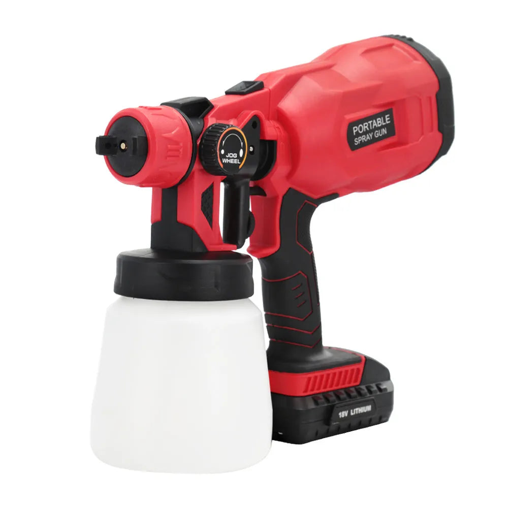 Blue cordless paint spraying machine with 800ml watering can and automatic spray gun nozzle