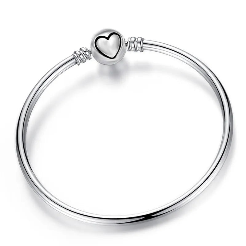 Silver plated heart shaped zircon bracelet with electroplated finish, 17cm length, Love Mark colour option