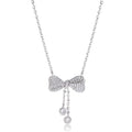 S925 sterling silver bow pendant necklace with adjustable chain for women