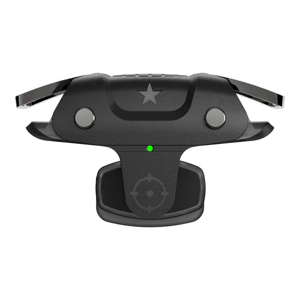 Black F5 telescopic mobile game controller with joysticks holding a smartphone