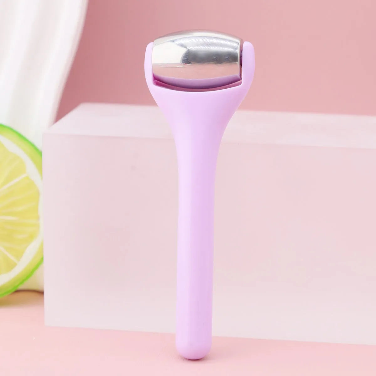 Ice roller eye cream stick 8cm cold compress tool with stainless steel head in pink colour