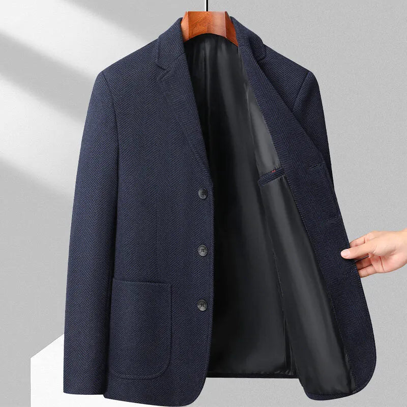 Men's loose-fitting woolen coat in solid colour for spring and autumn casual wear