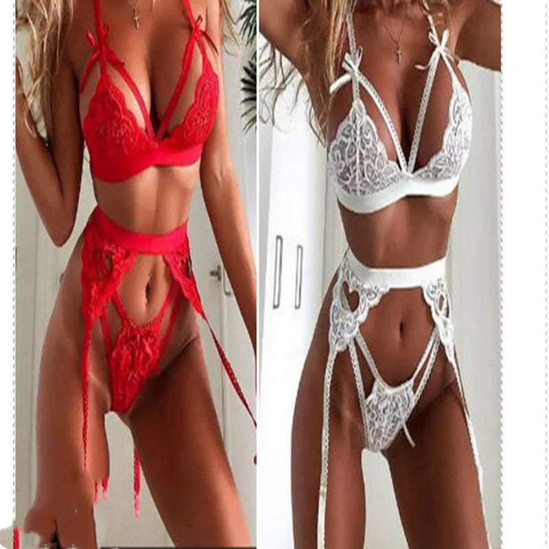 Red and white women's lace lingerie set for cosplay costumes with bra and briefs