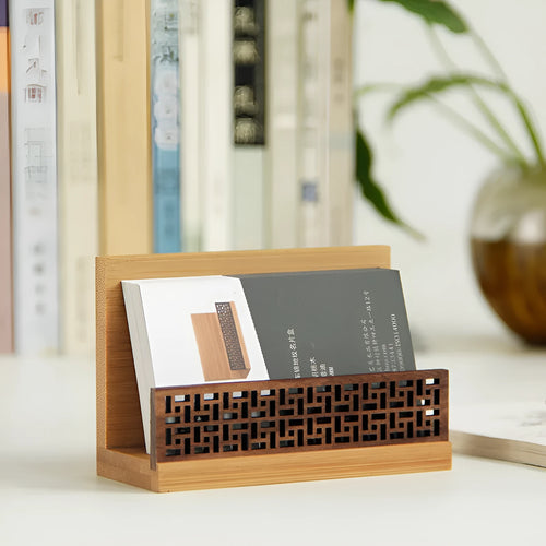 Geometric bamboo and black walnut business gift box with 35mm thickness