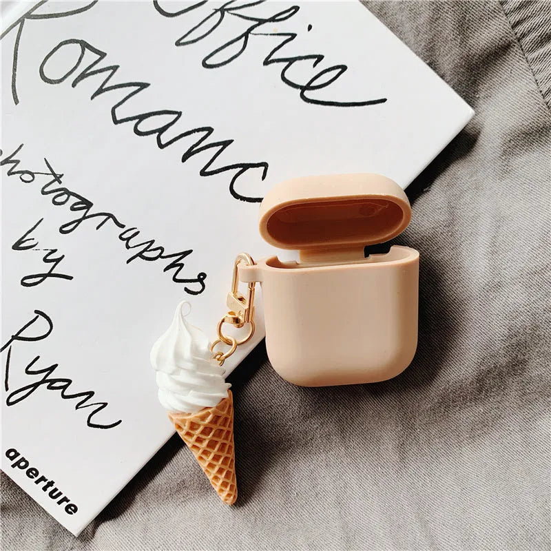 Silicone cylinder ice cream design protective case for Apple AirPods 2 in a photo colour.