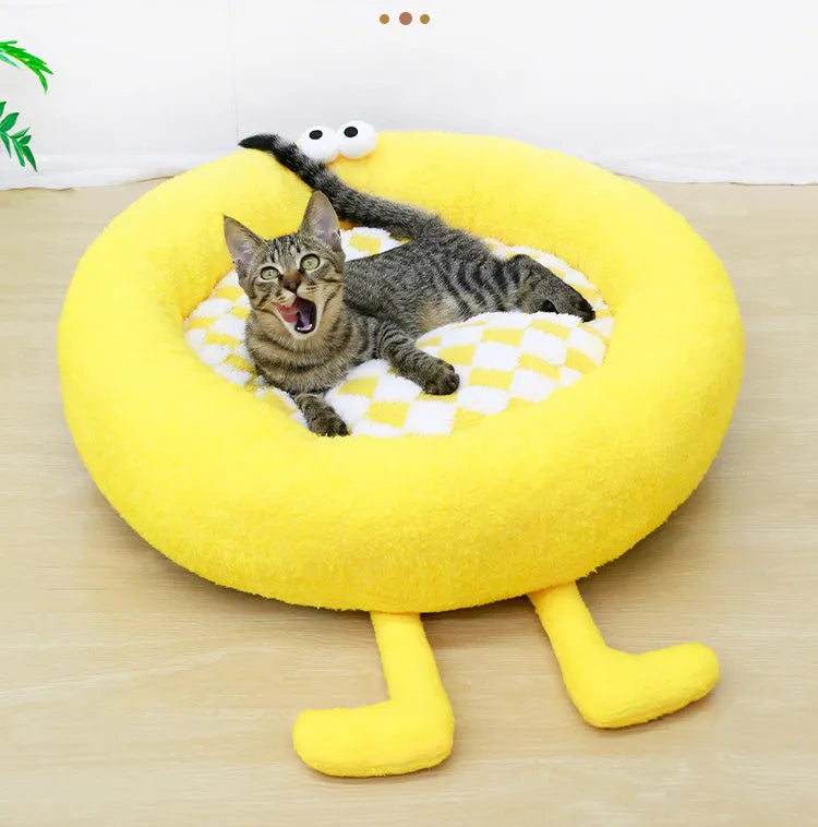 Plush pet nest bed for small medium dogs in black, pink, or yellow colour options