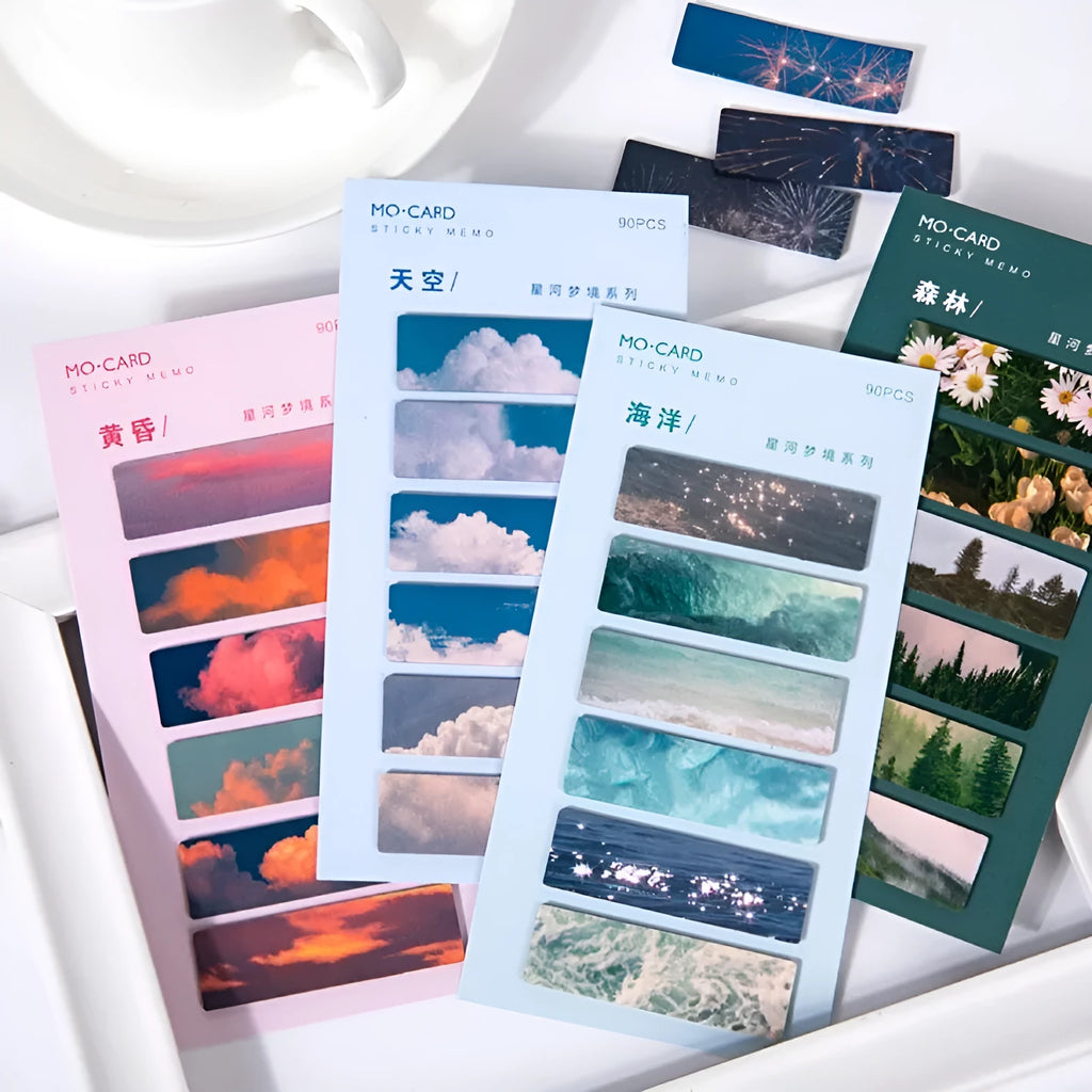 Night sky star index post-it notes with write-on space in six colour variations