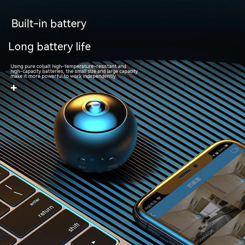 1080p wireless WIFI security camera with ABS housing and USB cable for power.
