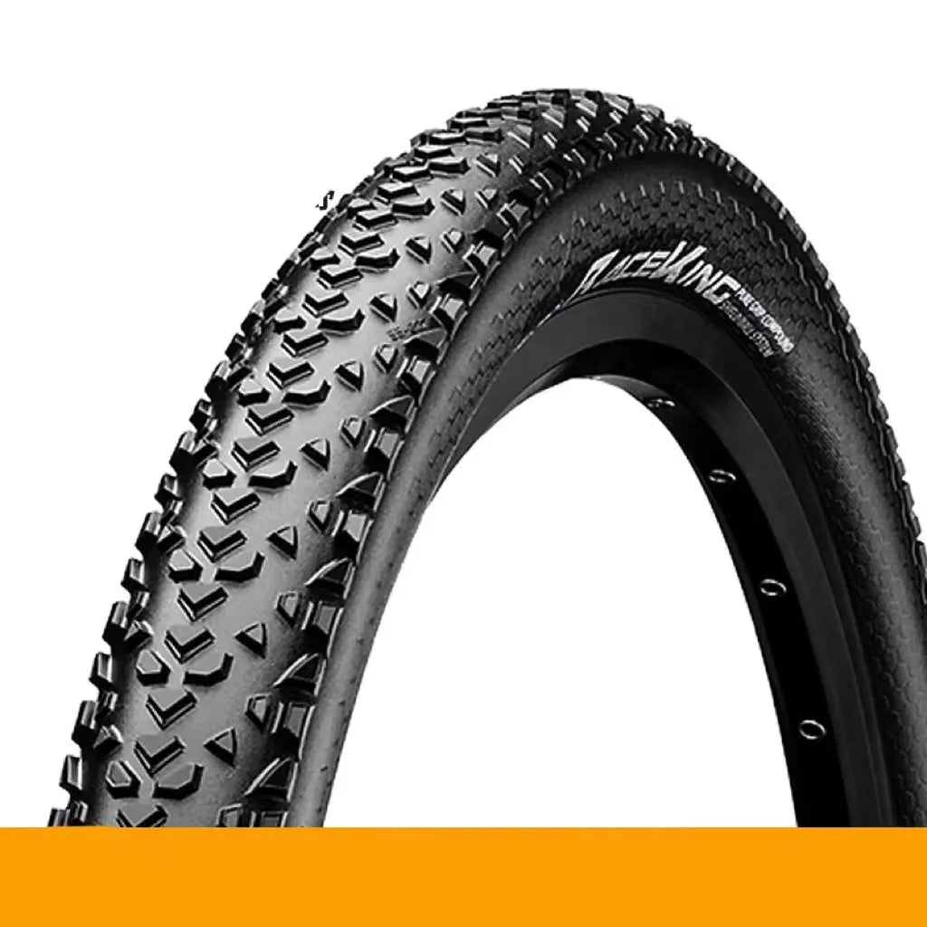 Mountain bike folding tyre with 3-layer construction shown in yellow or white sidewall options