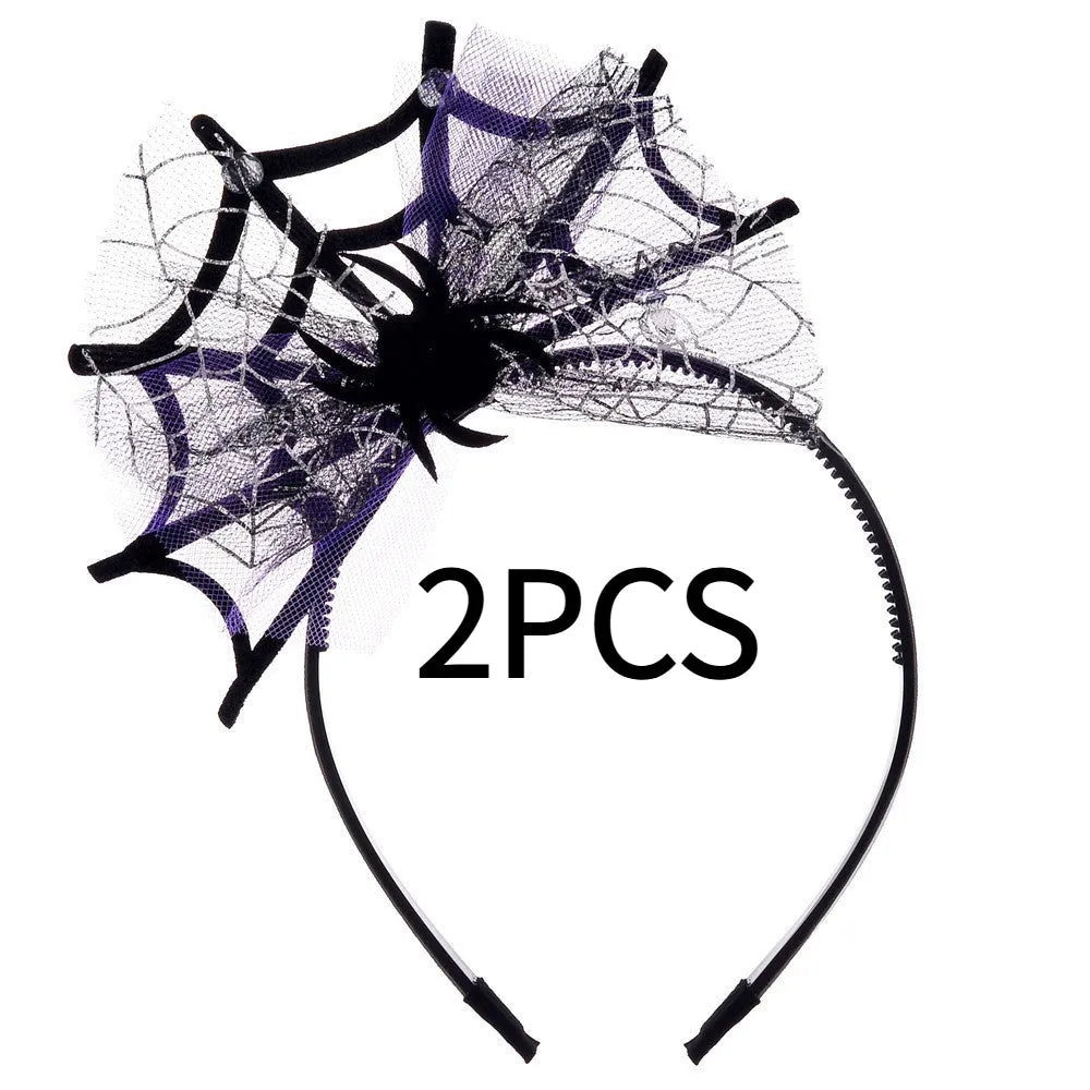 Lace spider web hair-hoop headband in dark style with pumpkin skull design for Halloween ghost festival