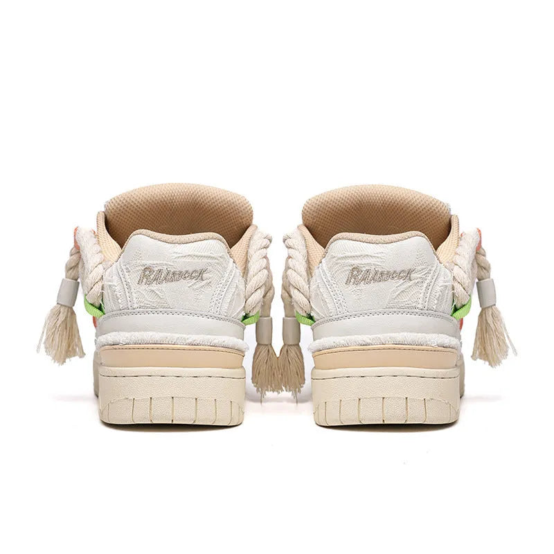 Creamy white retro skateboard shoes with lace-up front and platform rubber soles