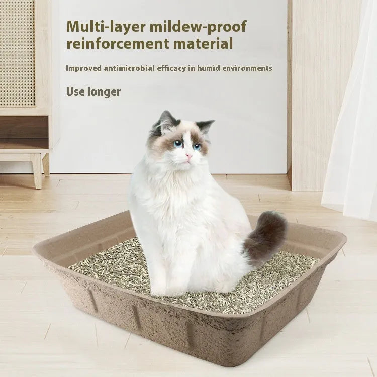 Brown disposable waterproof cat litter box in three different sizes on a white background.
