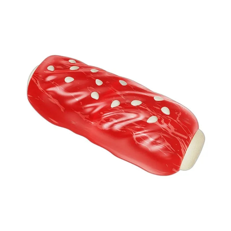 A primary coloured plastic molar rod-shaped dog chew toy.