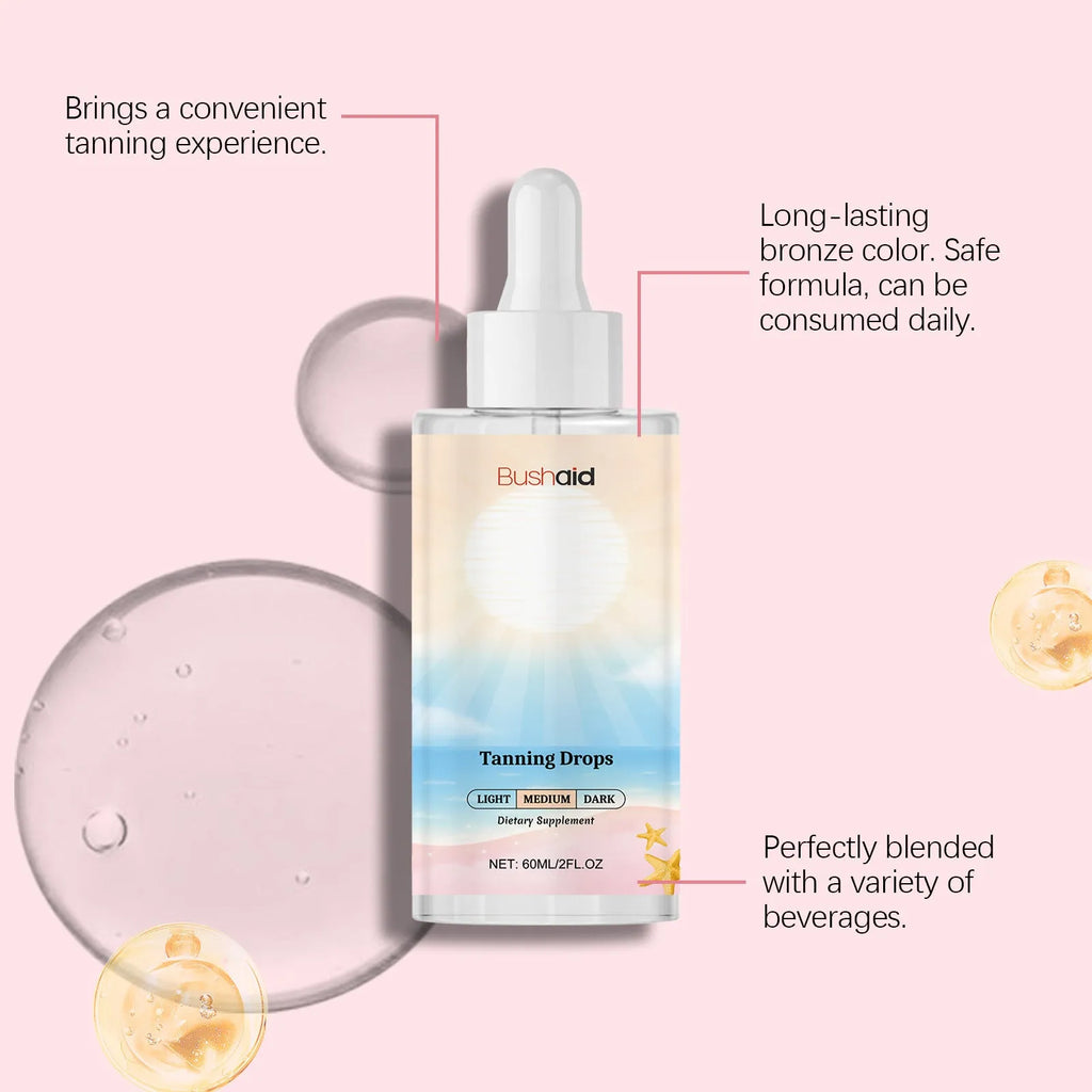 60ml bottle of no sunlight tanning drops for body care in 31x31x126mm container