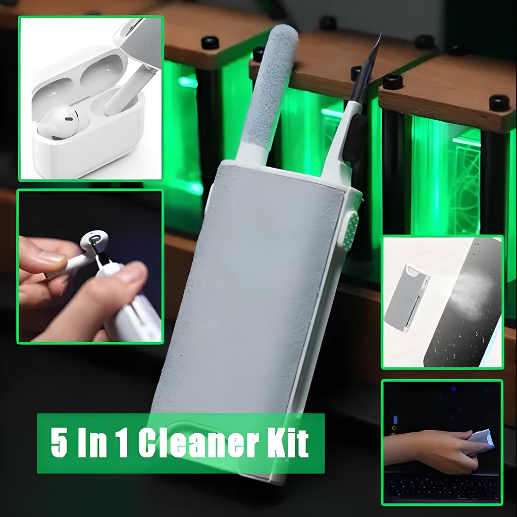 5-in-1 digital device cleaning kit with flocking sponge, brush and metal pen tip