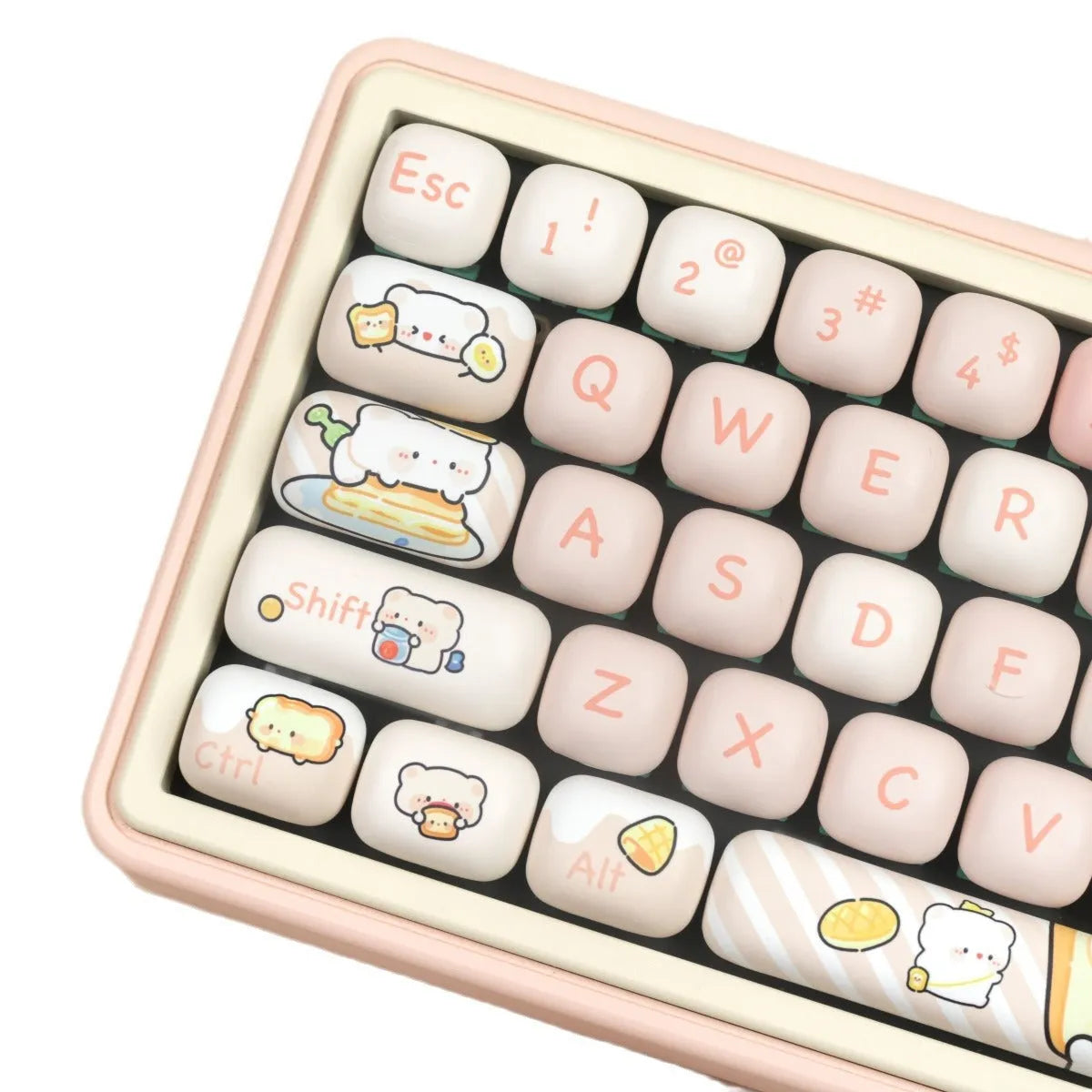 MOG Steamed Bread key cap set with bread bear design, PBT thermal sublimation, 143+3 keys