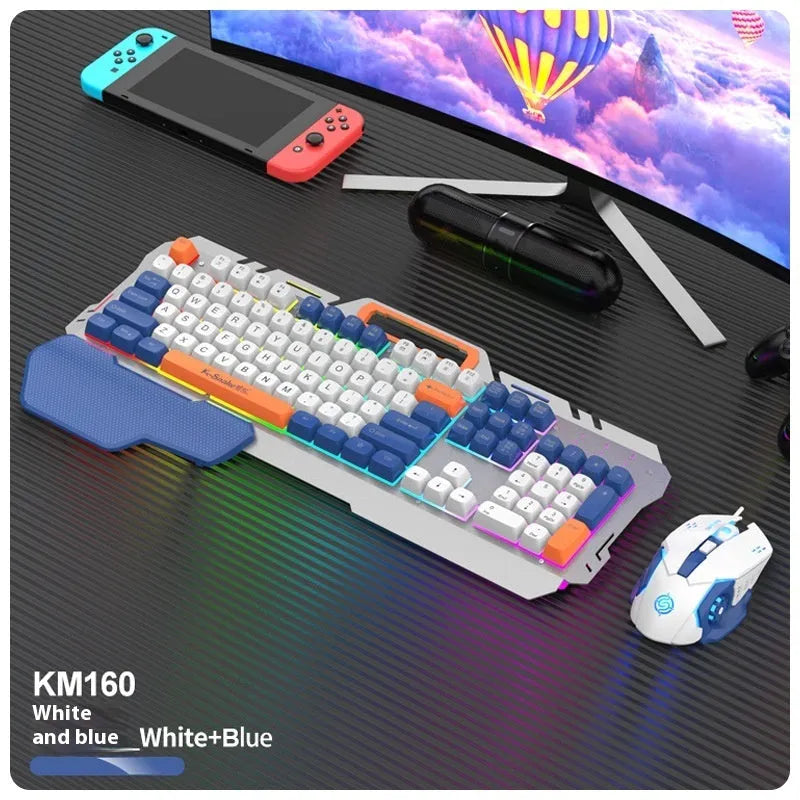 Wired gaming keyboard and mouse combo bundle with blue backlight illumination