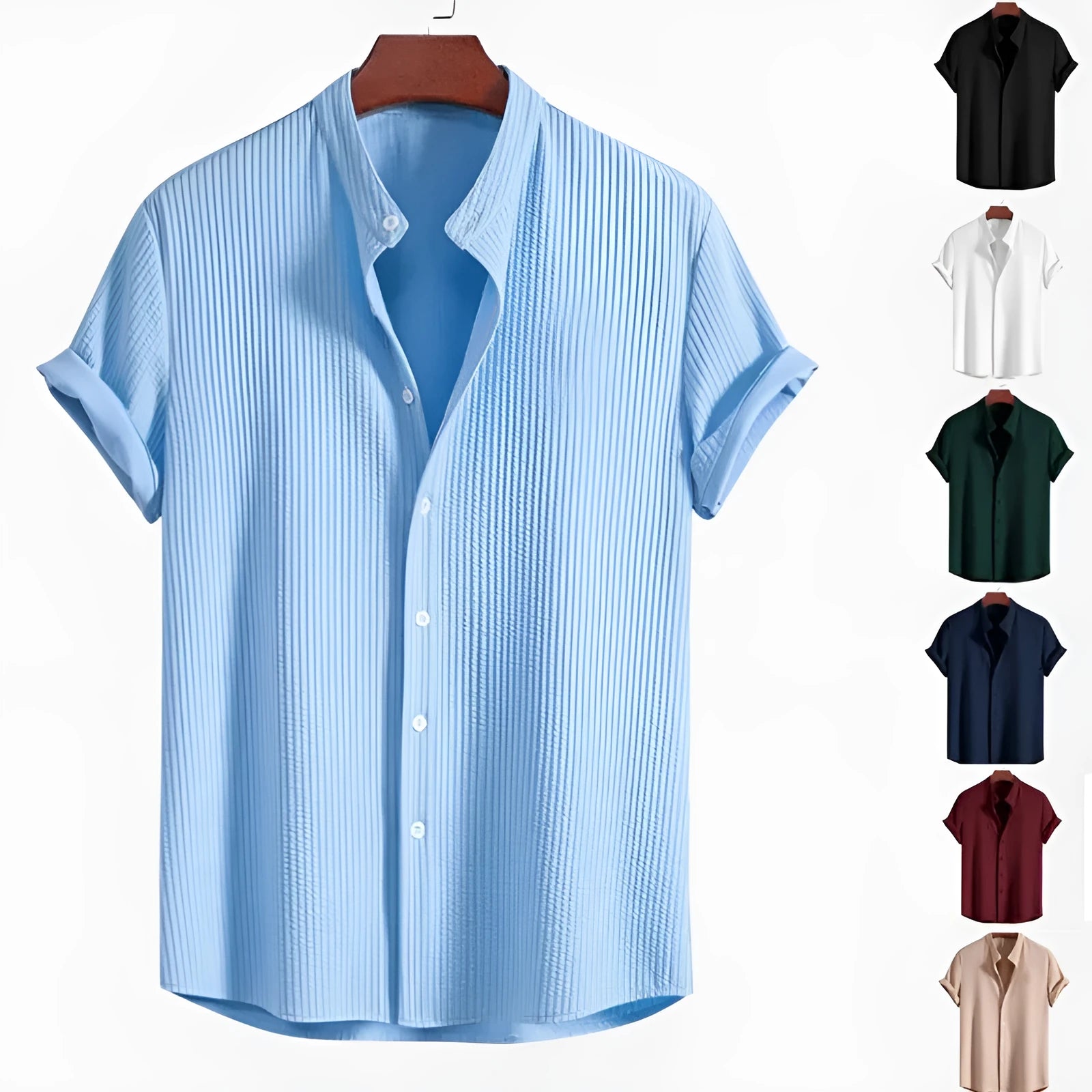 Men's loose fit short sleeve casual shirt in various colours including wine red and light blue