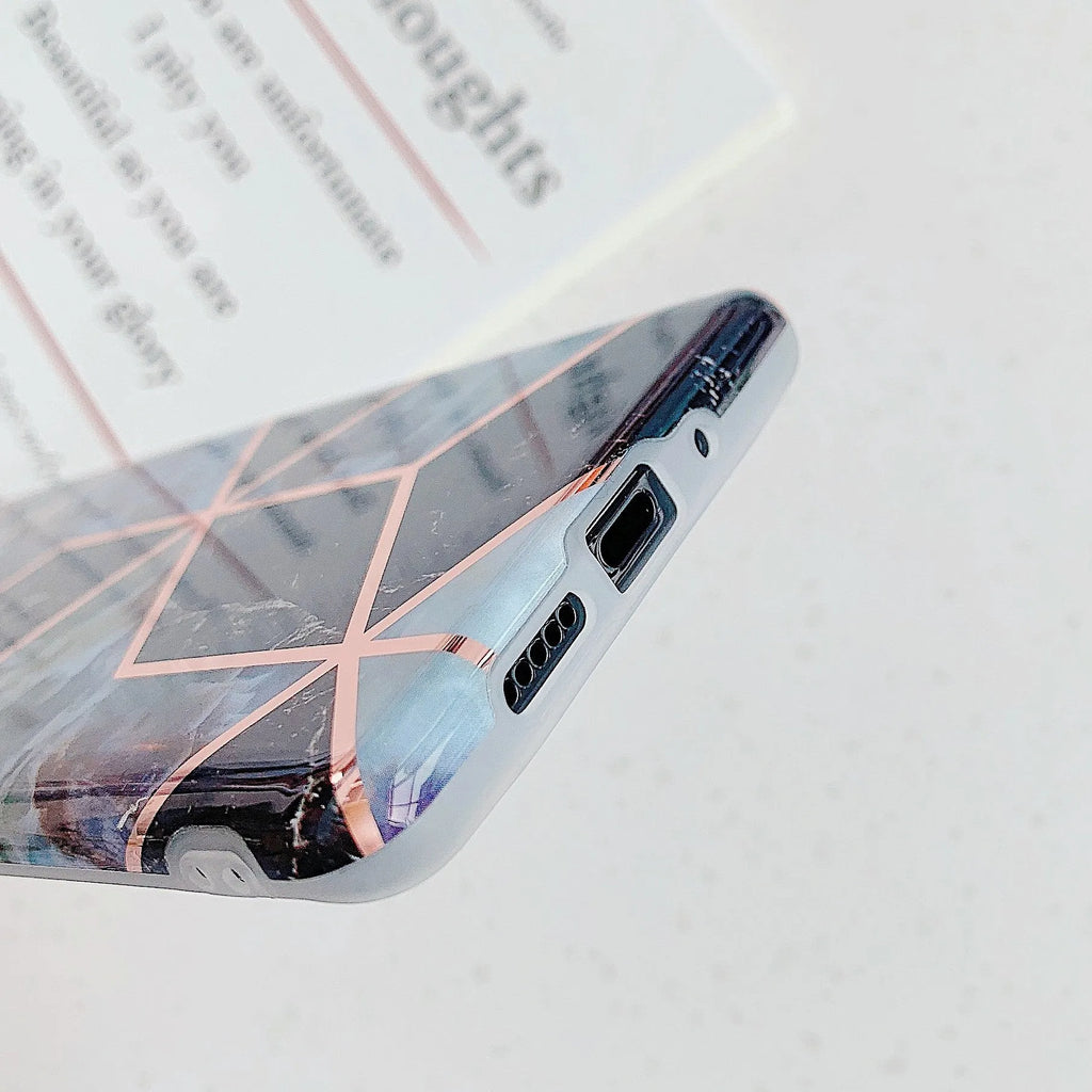 Electroplated marble phone case with metallic finish for Huawei and Samsung smartphones