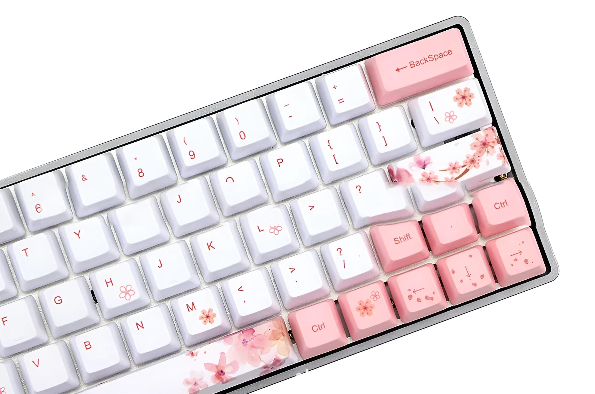 Pink OEM profile PBT keycaps with five-sided dye-sublimation printing for mechanical keyboards