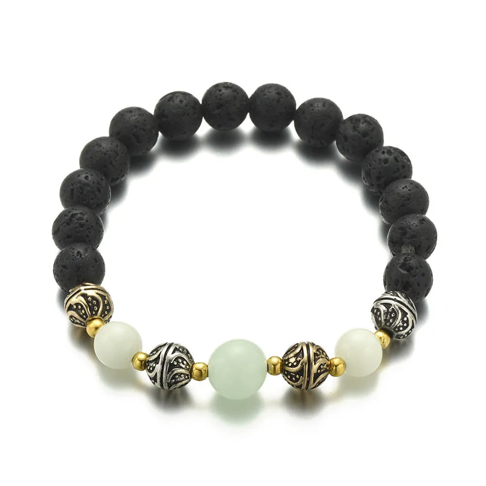 Luminous beaded bracelet for women with fluorescent stone beads, 55mm inner diameter, ancient bronze electroplating