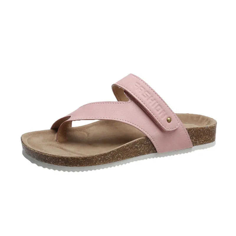 Blue flat toe ring thick-soled flip-flops on a white background.
