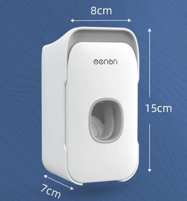 Wall-mounted automatic toothpaste dispenser with touch sensor and LED light in blue colour