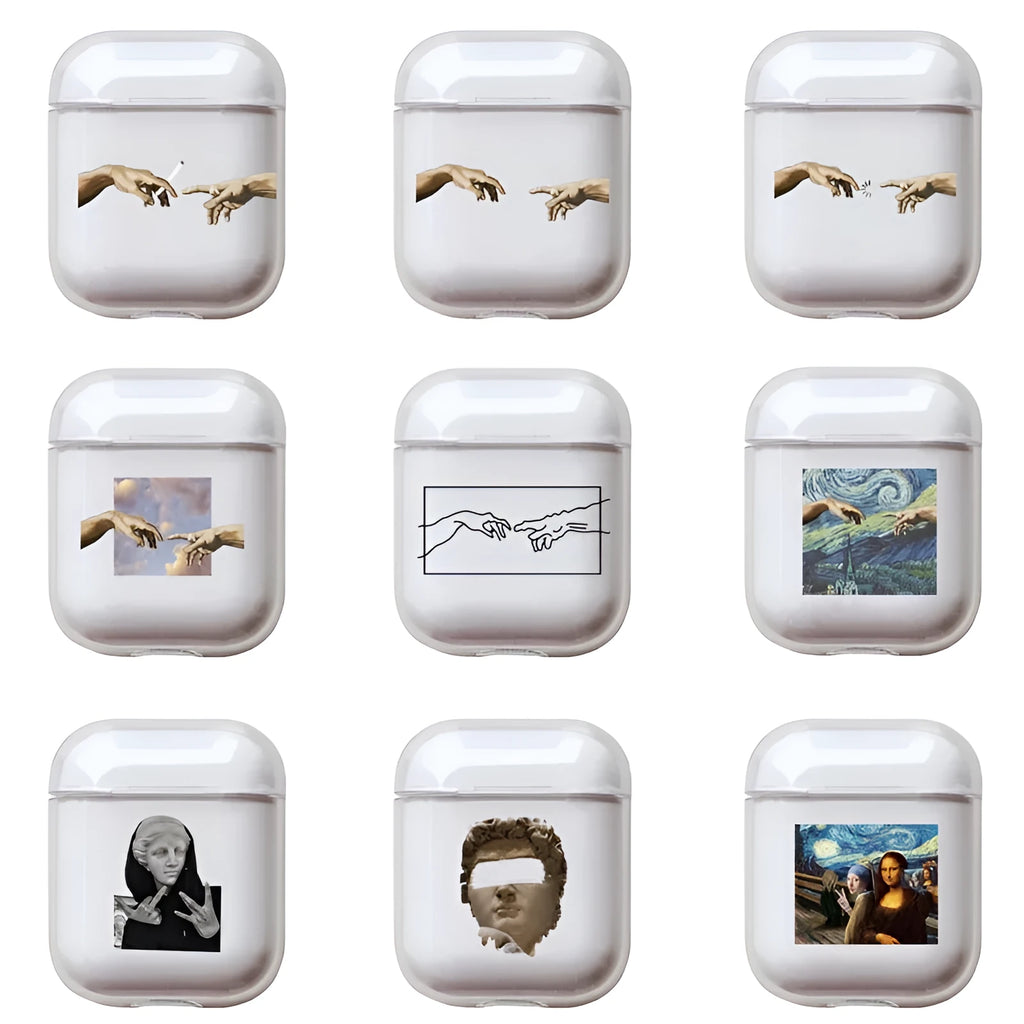 Transparent plastic protective cover for Apple AirPods and AirPods Pro charging cases.