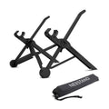 Portable folding laptop stand in sagacious black showing compact 40cm folded size with carrying case