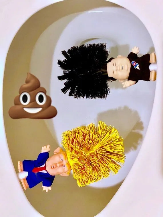 Yellow plastic Donald Trump toilet brush with 40cm length and hanging slot