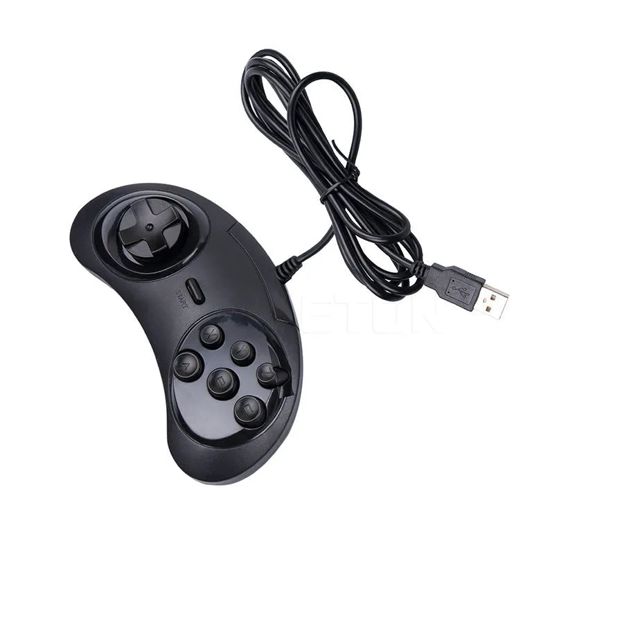 Black Sega USB PC game controller with 1.8 metre cable showing dimensions 15.5 x 8.5 x 2.5 cm