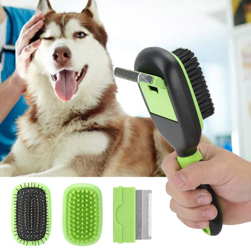 5-in-1 pet grooming comb set for cats and dogs with ABS, TPR, PP wool and stainless steel construction