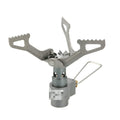 Portable propane gas camping stove with a one-piece metal furnace structure.