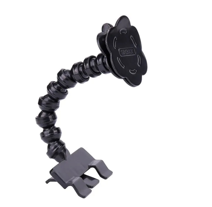 Black pet selfie stick with square and flower-shaped clips for holding pet toys during photography