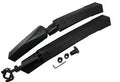 Plastic resin mountain bike fenders in black, blue, green, or red with quick release mechanisms