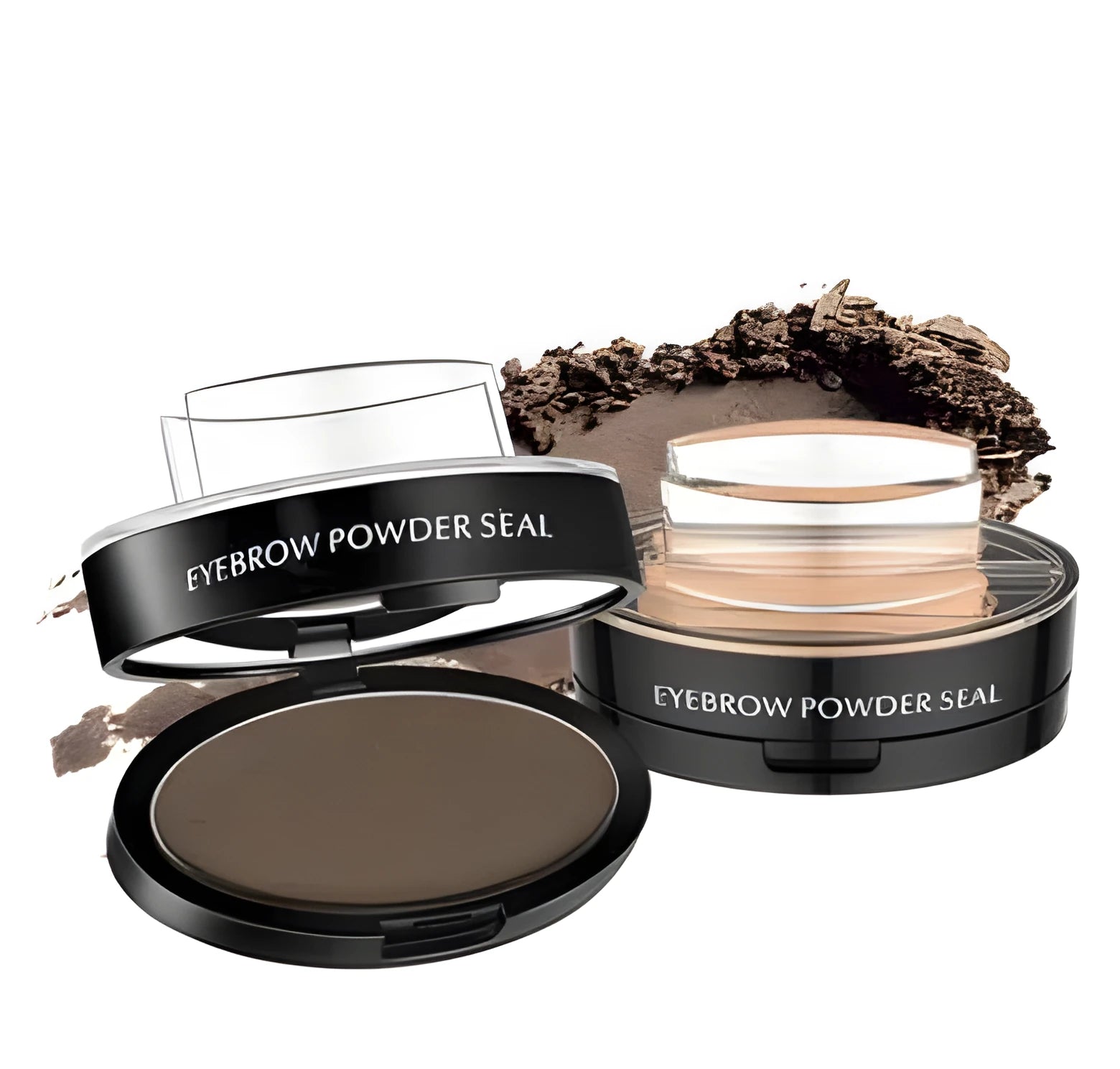 Eyebrow powder stamp kit with 10 colour options including dark brown and light brown shades for natural brows