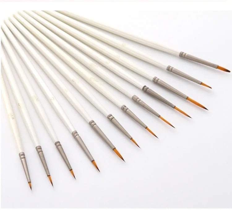 Set of 12 hook line art brushes with nylon wool bristles and wood handles for watercolour painting