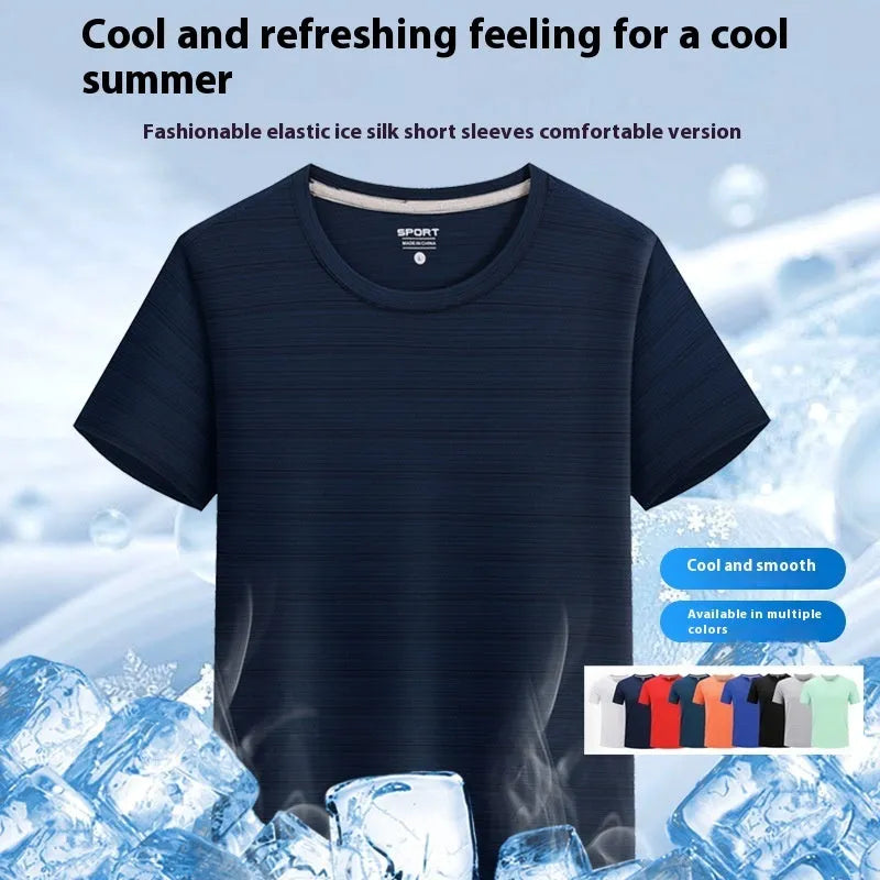 Crystal silk round neck T-shirt in polyester spandex fabric for leisure wear