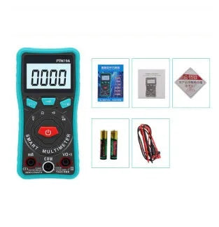 Green PTM automatic digital multimeter with LED display and rear bracket.